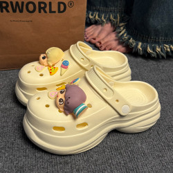 ins時尚洞洞鞋女夏季外穿2025新款厚底增高踩屎感沙灘包頭涼拖鞋