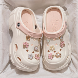 ins時尚拼色厚底洞洞鞋女夏季外穿防臭沙灘涼鞋戶外增高包頭拖鞋