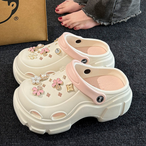 ins時尚拼色厚底洞洞鞋女夏季外穿防臭沙灘涼鞋戶外增高包頭拖鞋 ins時尚拼色厚底洞洞鞋女夏季外穿防臭沙灘涼鞋戶外增高包頭拖鞋