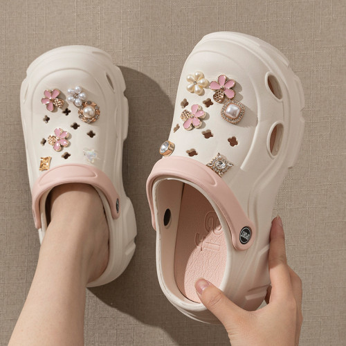 ins時尚拼色厚底洞洞鞋女夏季外穿防臭沙灘涼鞋戶外增高包頭拖鞋 ins時尚拼色厚底洞洞鞋女夏季外穿防臭沙灘涼鞋戶外增高包頭拖鞋