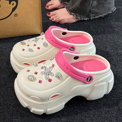 ins時尚拼色厚底洞洞鞋女夏季外穿防臭沙灘涼鞋戶外增高包頭拖鞋 ins時尚拼色厚底洞洞鞋女夏季外穿防臭沙灘涼鞋戶外增高包頭拖鞋