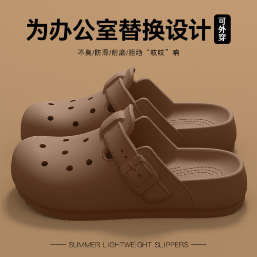 博肯洞洞鞋女款夏季新款外穿沙灘鞋防滑厚底嬾人鞋包頭半拖鞋女士