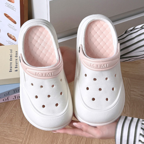 厚底洞洞鞋新款不臭腳防滑透氣可愛風女款室外顯高拖鞋可搭配飾女