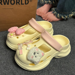 踩屎感洞洞鞋女2025夏季新款可愛厚底外穿增高防臭沙灘包頭涼拖鞋