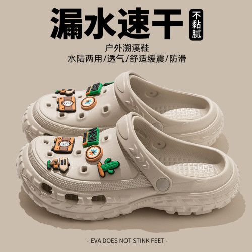 夏季男士踩屎感厚底洞洞鞋釣魚戶外耐磨包頭涼鞋防滑運動外 穿拖 夏季男士踩屎感厚底洞洞鞋釣魚戶外耐磨包頭涼鞋防滑運動外 穿拖