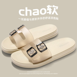 戶外海灘一字帶透明涼拖鞋女孩可愛夏季新款防滑透氣外穿涼拖女