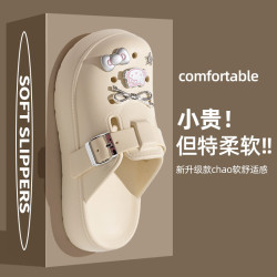 可愛卡通貓咪一字釦帶洞洞鞋女2025夏季新款外穿包頭拖鞋沙灘涼拖