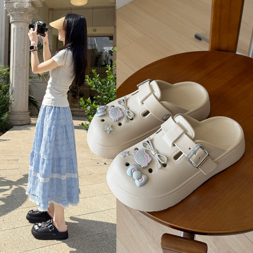 可愛卡通貓咪一字釦帶洞洞鞋女2025夏季新款外穿包頭拖鞋沙灘涼拖 可愛卡通貓咪一字釦帶洞洞鞋女2025夏季新款外穿包頭拖鞋沙灘涼拖