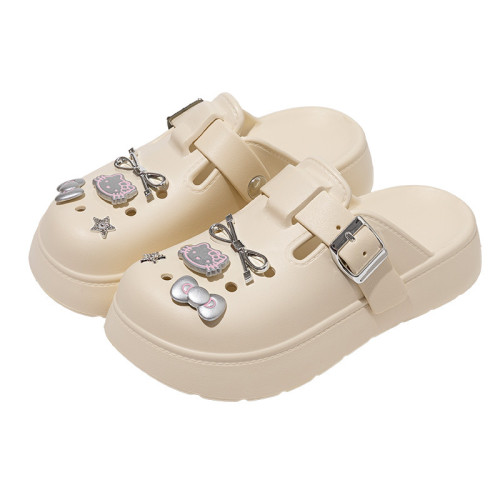 可愛卡通貓咪一字釦帶洞洞鞋女2025夏季新款外穿包頭拖鞋沙灘涼拖 可愛卡通貓咪一字釦帶洞洞鞋女2025夏季新款外穿包頭拖鞋沙灘涼拖