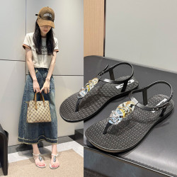 印章涼拖鞋女夏季新款韓版夾趾人字拖時尚海邊沙灘度假風羅馬鞋