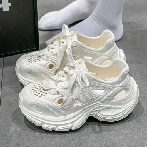 厚底洞洞鞋女款外穿夏季2025新款沙灘防滑拖鞋包頭增高老爹涼鞋女