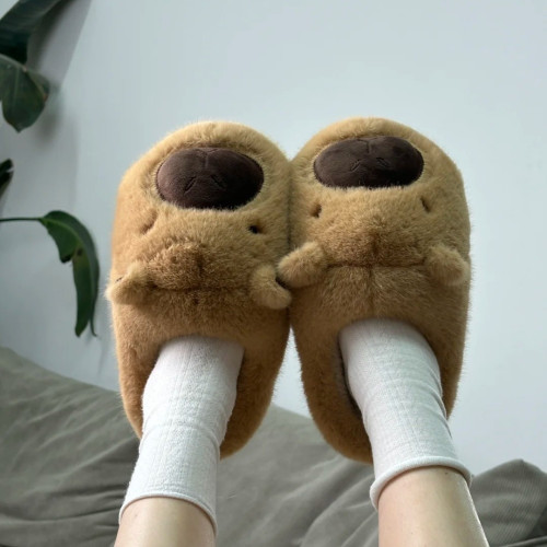 25年醜萌卡皮巴拉棉拖鞋女秋冬季家用家居毛拖鞋室內居家毛絨棉鞋