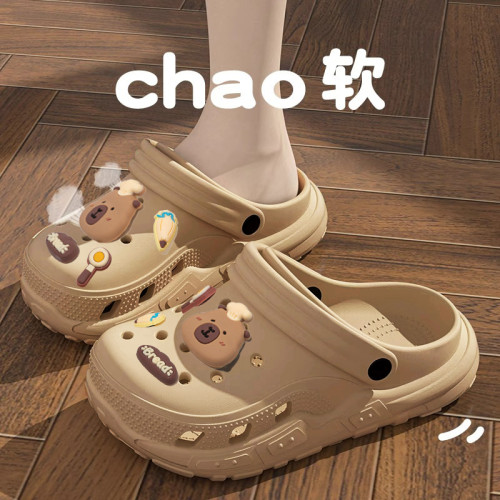 卡皮巴拉兒童洞洞鞋男童2025新款外穿防滑不臭腳寶寶親子涼拖女孩