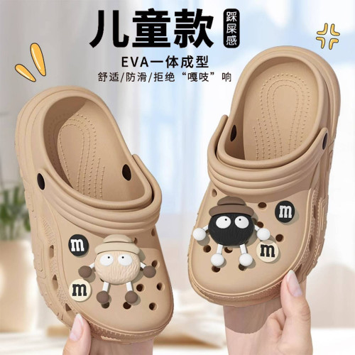 煤球兒童洞洞鞋男童夏季2025新款外穿防滑中大童兩穿拖鞋女孩