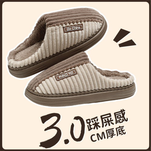 大碼棉拖鞋男士冬季外穿2024新款室內家居厚底毛絨保暖防滑拖鞋男