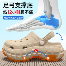 足弓支撐洞洞鞋男款夏季戶外穿2025新款厚底防滑防臭耐磨涼拖男士