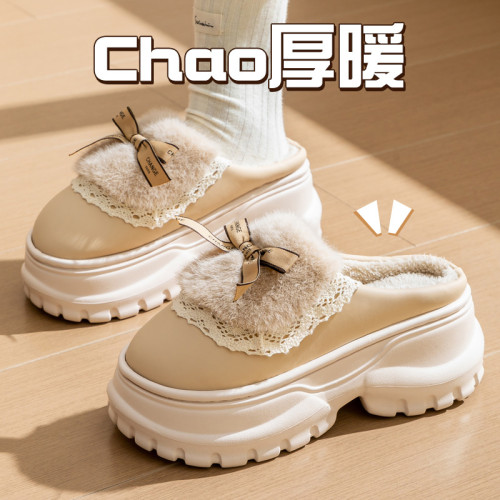 蝴蝶結棉拖鞋女秋冬季2024新款厚底踩屎感居家保暖毛毛絨防滑棉鞋 蝴蝶結棉拖鞋女秋冬季2024新款厚底踩屎感居家保暖毛毛絨防滑棉鞋