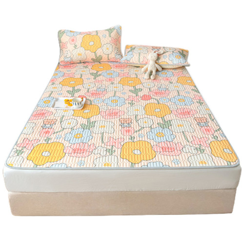 夏季冰絲乳膠涼蓆三件套印花可折曡軟涼蓆床墊兩用卡通小清新蓆子 夏季冰絲乳膠涼蓆三件套印花可折曡軟涼蓆床墊兩用卡通小清新蓆子