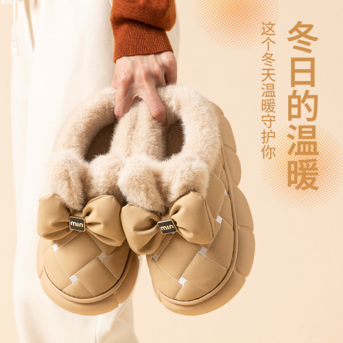新款蝴蝶結兔耳朵踩屎感包跟棉鞋保暖防滑可愛在逃公主包跟棉鞋