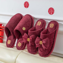 結婚拖鞋紅色一對喜慶婚鞋情侶新婚鞋子女方陪嫁新娘婚慶用品棉拖