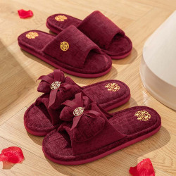 紅色拖鞋男女新婚夫妻一對喜慶新娘備婚陪嫁輕奢高級感結婚棉拖鞋