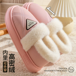 包跟棉拖鞋女士冬季防水外穿2025新款厚底保暖加絨皮毛一體棉鞋