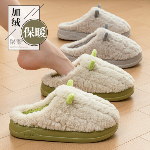 新款eva可愛羊角棉拖鞋女款冬季家居室內保暖情侶毛絨拖鞋月子鞋