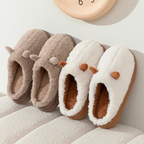 新款eva可愛羊角棉拖鞋女款冬季家居室內保暖情侶毛絨拖鞋月子鞋