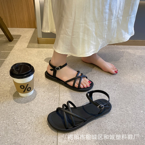 百搭厚底增高涼鞋女外穿2025夏季新款時尚洋氣休閒平底一字釦涼拖