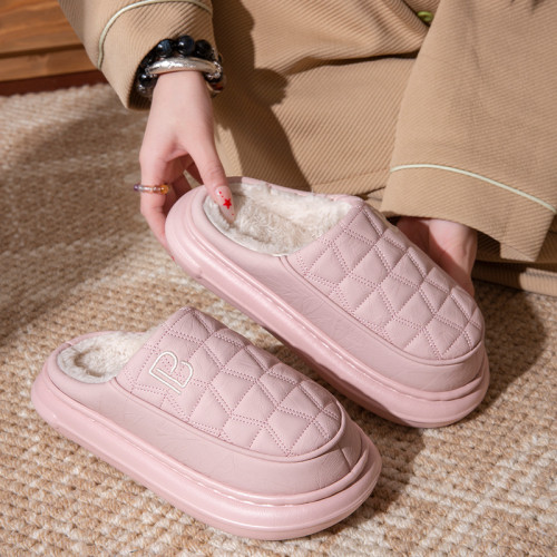 PU防水棉拖鞋女秋冬季新款厚底防滑情侶室內家居加絨保暖棉拖男士 PU防水棉拖鞋女秋冬季新款厚底防滑情侶室內家居加絨保暖棉拖男士