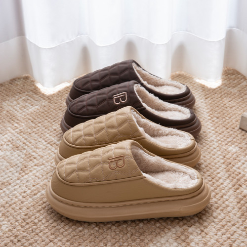 PU防水棉拖鞋女秋冬季新款厚底防滑情侶室內家居加絨保暖棉拖男士 PU防水棉拖鞋女秋冬季新款厚底防滑情侶室內家居加絨保暖棉拖男士