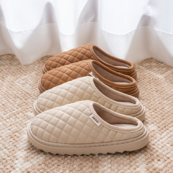 PU防水棉拖鞋女冬季2025新款室內家居保暖防滑情侶加絨外穿毛拖男