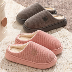 秋冬新款保暖情侶燈芯絨棉拖鞋加絨加厚簡約居家防滑保暖棉鞋女
