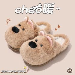 可愛小狗棉拖鞋女冬季家居室內毛絨保暖女士家用軟底防滑棉拖