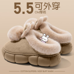 踩屎感棉拖鞋女款秋冬季外穿2025新款厚底增高保暖加絨毛毛棉拖女