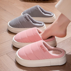 防水棉拖鞋女秋冬季2025新款室內家居防滑厚底家用保暖毛毛棉拖男