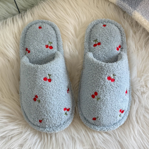 可愛櫻桃棉拖鞋女秋冬季毛絨保暖家居室內女士家用防滑地板拖 可愛櫻桃棉拖鞋女秋冬季毛絨保暖家居室內女士家用防滑地板拖