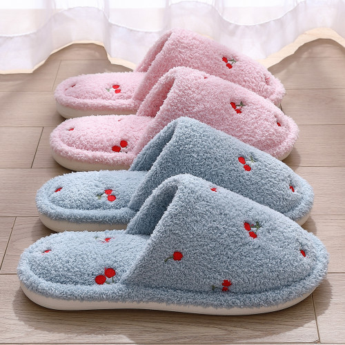 可愛櫻桃棉拖鞋女秋冬季毛絨保暖家居室內女士家用防滑地板拖 可愛櫻桃棉拖鞋女秋冬季毛絨保暖家居室內女士家用防滑地板拖