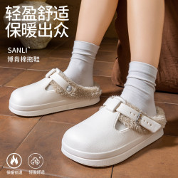 2025時尚勃肯防水加絨棉拖鞋女士新款潮流保暖加絨防滑半拖外穿