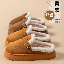 時尚勃肯鞋女秋冬季新款室內家居毛毛絨厚底保暖棉拖鞋女冬天外穿