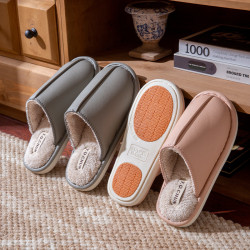 46-48特大碼男士棉拖鞋秋冬季新款家居防滑保暖PU皮面防水拖鞋女