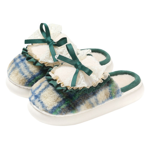 蝴蝶結棉拖鞋女款秋冬季外穿加絨保暖室內家居防滑毛毛拖棉拖女士