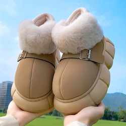 秋冬季新款防滑棉拖鞋室內厚底保暖踩屎感可外穿包跟女款雪地靴