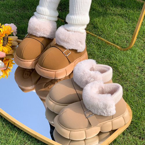 秋冬季新款防滑棉拖鞋室內厚底保暖踩屎感可外穿包跟女款雪地靴