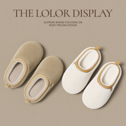 簡約居家用棉拖鞋冬季情侶室內毛絨高級感搖粒絨室內防滑可外穿高