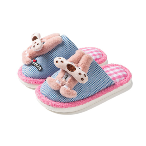 latetime大牙狗棉拖鞋女秋冬少女心毛毛鞋居家地板防滑包頭月子鞋