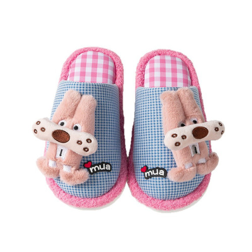 latetime大牙狗棉拖鞋女秋冬少女心毛毛鞋居家地板防滑包頭月子鞋