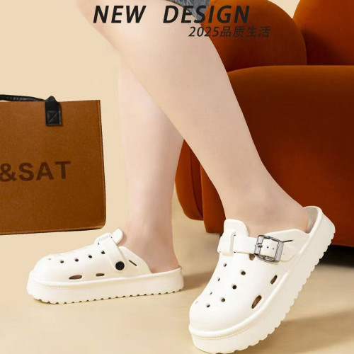 2025新款厚底包頭洞洞鞋女夏季外穿INS沙灘勃肯半拖防滑