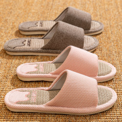 四季防滑親膚亞麻涼拖鞋秋冬涼爽透氣保暖居家舒適靜音拖鞋