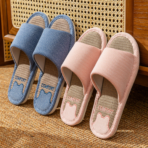 四季防滑親膚亞麻涼拖鞋秋冬涼爽透氣保暖居家舒適靜音拖鞋